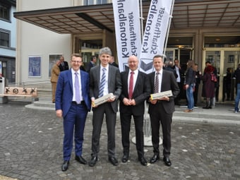 Von links nach rechts: Werner Gut, Prof. Dr. Donato Scognamiglio, Stefan Klaiber und Roger Herzog Referenten Immobilien-Anlass SHKB